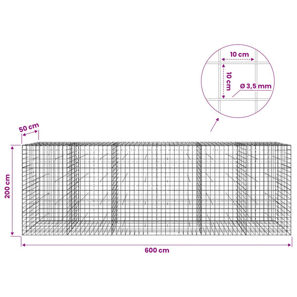 Gabion 3,5 mm langasta ja 10x10 cm verkosta 600x50x200 cm
