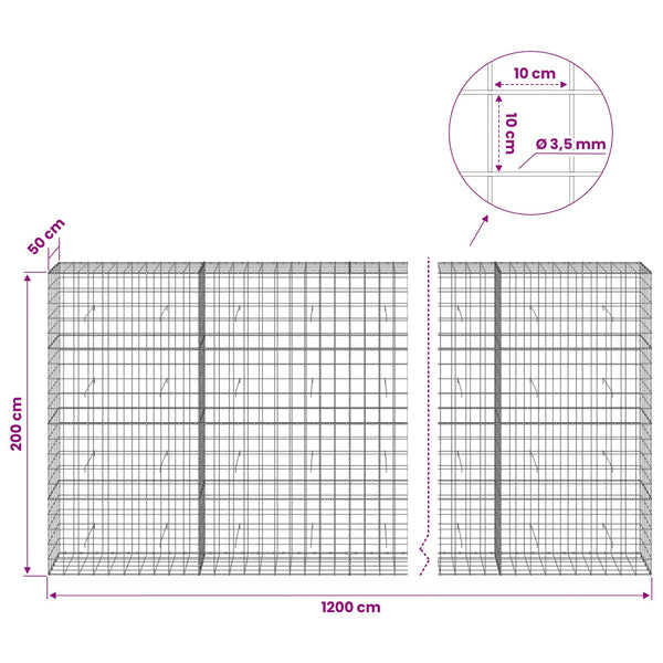 Gabion 3,5 mm langasta ja 10x10 cm verkosta 1200x50x200 cm
