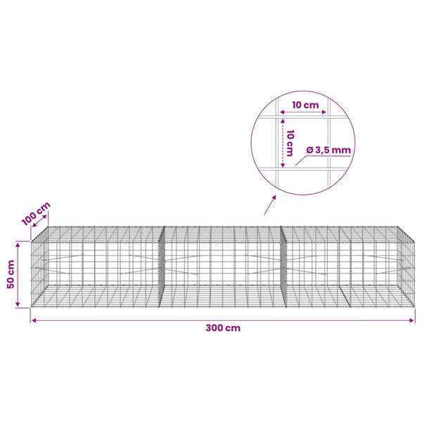 Gabion 3,5 mm langasta ja 10x10 cm verkosta 300x100x50 cm