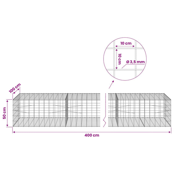 Gabion 3,5 mm langasta ja 10x10 cm verkosta 400x100x50 cm