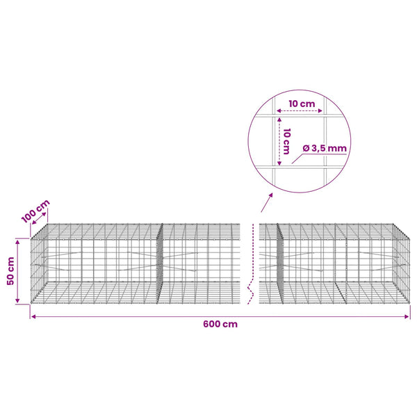 Gabion 3,5 mm langasta ja 10x10 cm verkosta 600x100x50 cm