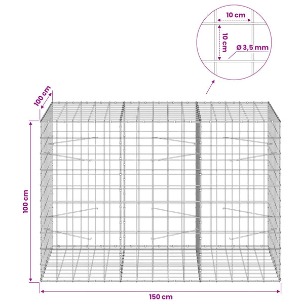 Gabion 3,5 mm langasta ja 10x10 cm verkosta 150x100x100 cm