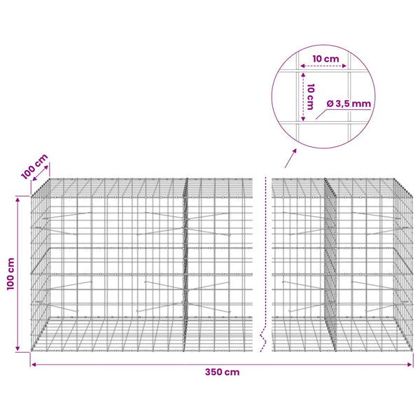 Gabion 3,5 mm langasta ja 10x10 cm verkosta 350x100x100 cm