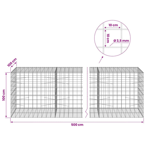 Gabion 3,5 mm langasta ja 10x10 cm verkosta 500x100x100 cm
