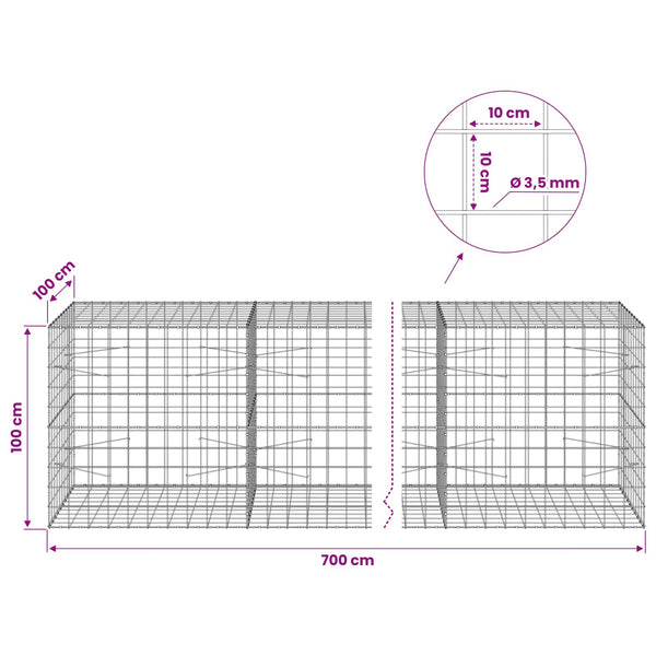 Gabion 3,5 mm langasta ja 10x10 cm verkosta 700x100x100 cm