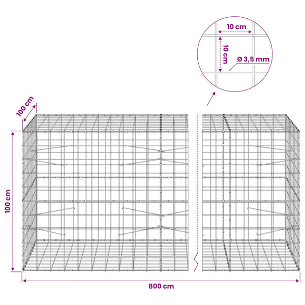 Gabion 3,5 mm langasta ja 10x10 cm verkosta 800x100x100 cm