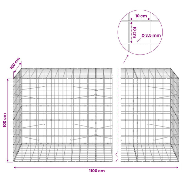 Gabion 3,5 mm langasta ja 10x10 cm verkosta 1100x100x100 cm