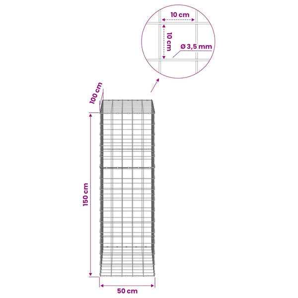 Gabion 3,5 mm langasta ja 10x10 cm verkosta 50x100x150 cm
