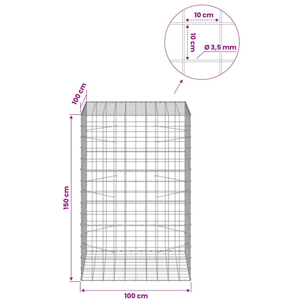 Gabion 3,5 mm langasta ja 10x10 cm verkosta 100x100x150 cm