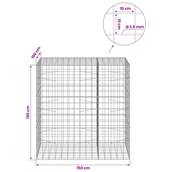 Gabion 3,5 mm langasta ja 10x10 cm verkosta 150x100x150 cm