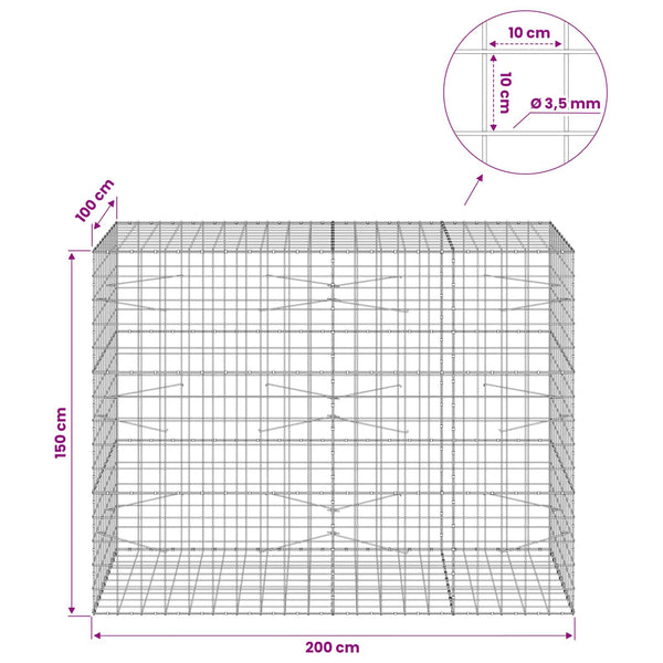 Gabion 3,5 mm langasta ja 10x10 cm verkosta 200x100x150 cm