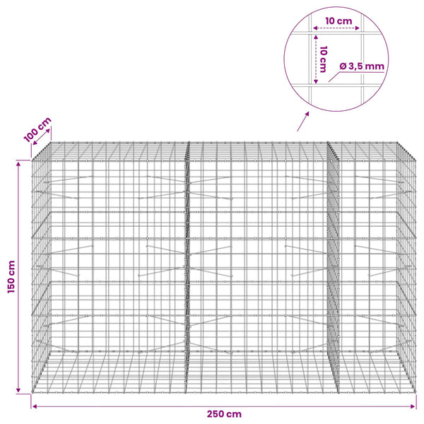 Gabion 3,5 mm langasta ja 10x10 cm verkosta 250x100x150 cm