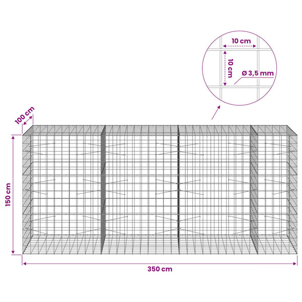 Gabion 3,5 mm langasta ja 10x10 cm verkosta 350x100x150 cm
