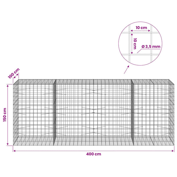 Gabion 3,5 mm langasta ja 10x10 cm verkosta 400x100x150 cm