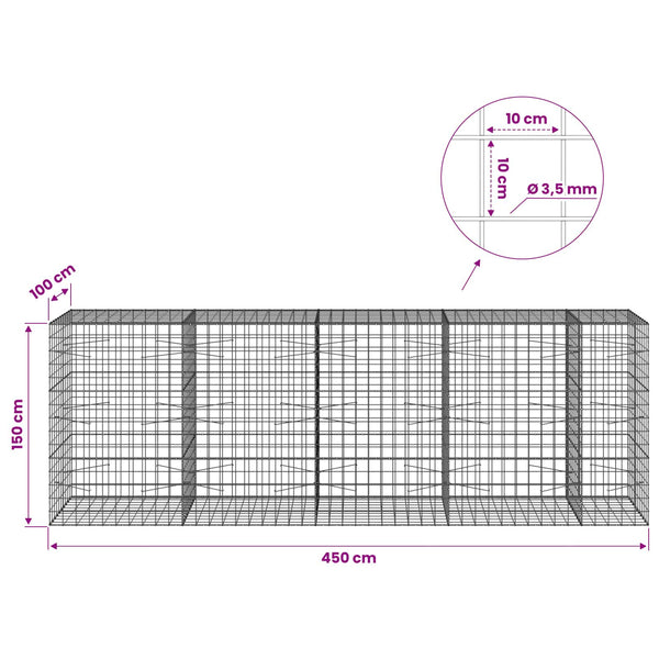 Gabion 3,5 mm langasta ja 10x10 cm verkosta 450x100x150 cm