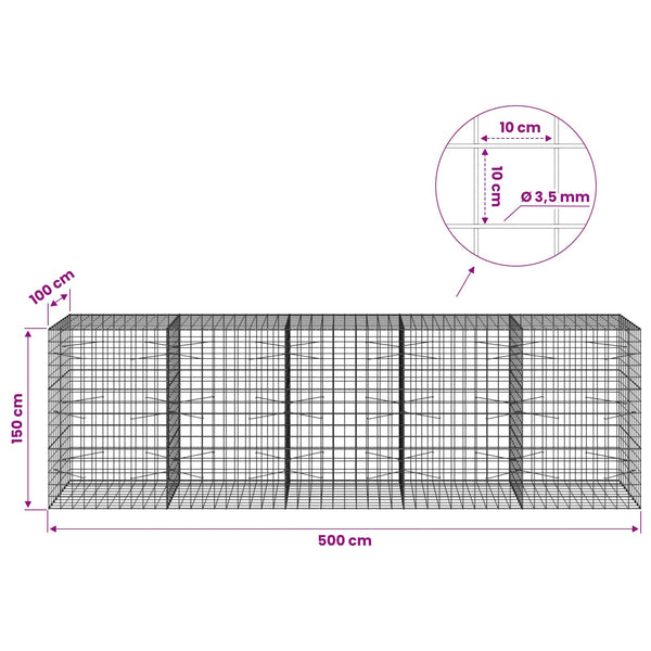Gabion 3,5 mm langasta ja 10x10 cm verkosta 500x100x150 cm