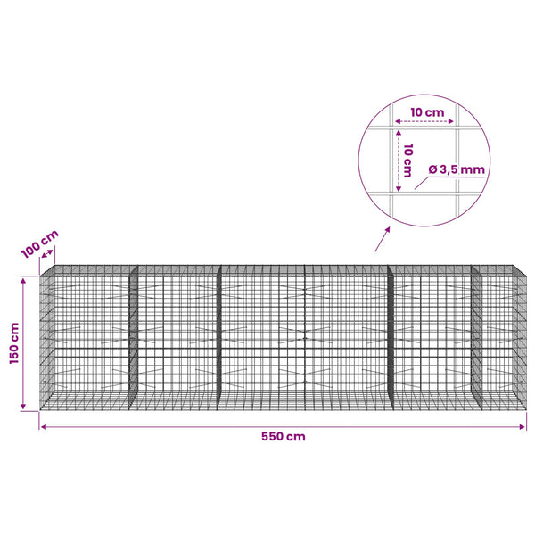 Gabion 3,5 mm langasta ja 10x10 cm verkosta 550x100x150 cm