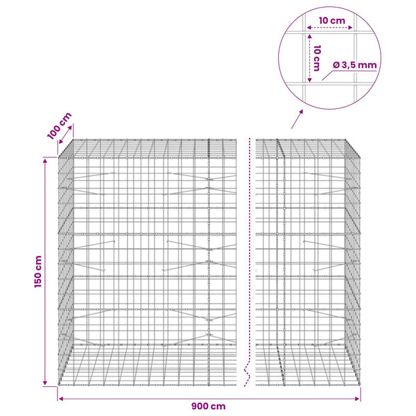 Gabion 3,5 mm langasta ja 10x10 cm verkosta 900x100x150 cm