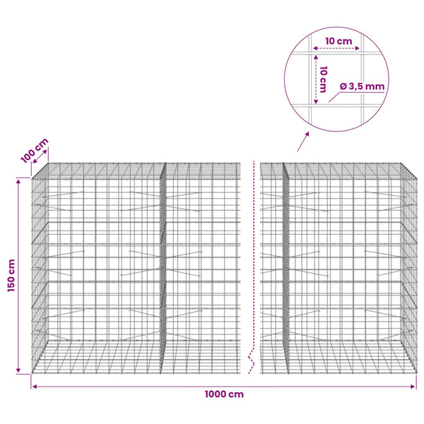 Gabion 3,5 mm langasta ja 10x10 cm verkosta 1000x100x150 cm