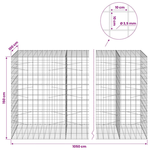 Gabion 3,5 mm langasta ja 10x10 cm verkosta 1050x100x150 cm