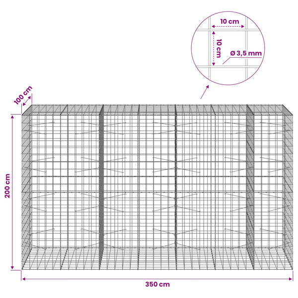 Gabion 3,5 mm langasta ja 10x10 cm verkosta 350x100x200 cm