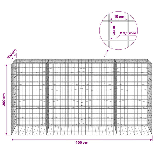 Gabion 3,5 mm langasta ja 10x10 cm verkosta 400x100x200 cm