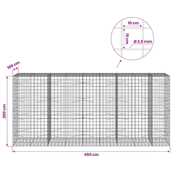 Gabion 3,5 mm langasta ja 10x10 cm verkosta 450x100x200 cm