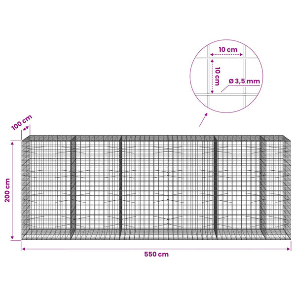 Gabion 3,5 mm langasta ja 10x10 cm verkosta 550x100x200 cm