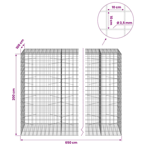 Gabion 3,5 mm langasta ja 10x10 cm verkosta 650x100x200 cm