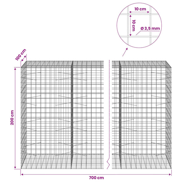 Gabion 3,5 mm langasta ja 10x10 cm verkosta 700x100x200 cm