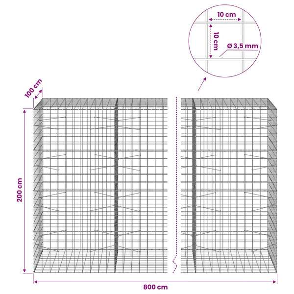 Gabion 3,5 mm langasta ja 10x10 cm verkosta 800x100x200 cm