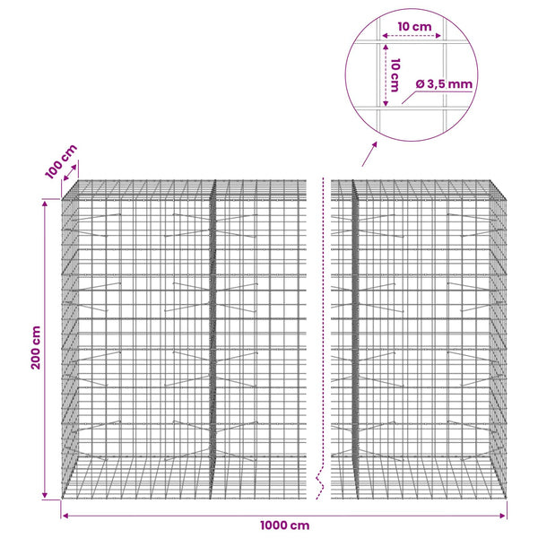 Gabion 3,5 mm langasta ja 10x10 cm verkosta 1000x100x200 cm