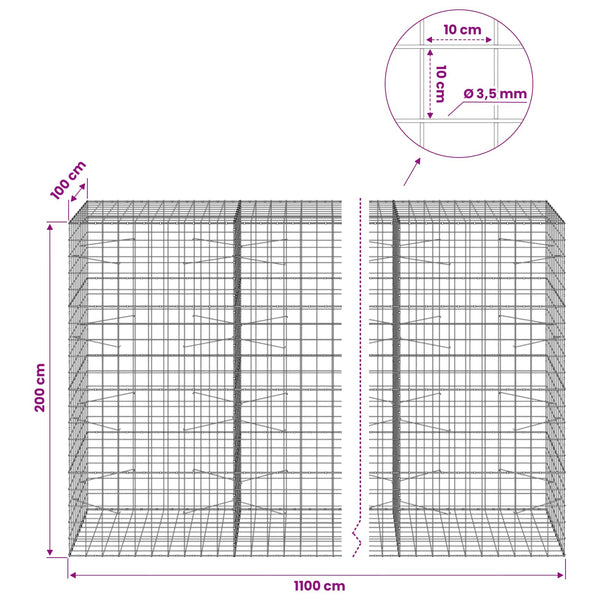 Gabion 3,5 mm langasta ja 10x10 cm verkosta 1100x100x200 cm
