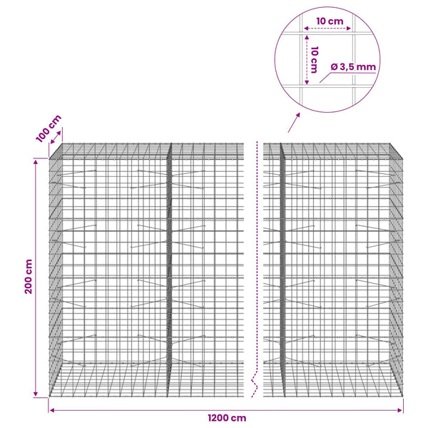 Gabion 3,5 mm langasta ja 10x10 cm verkosta 1200x100x200 cm