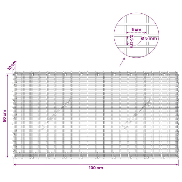 Gabion 5 mm langasta ja 5x2,5 cm verkosta 100x10x50 cm