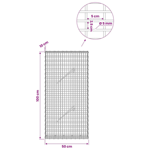 Gabion 5 mm langasta ja 5x2,5 cm verkosta 50x10x100 cm