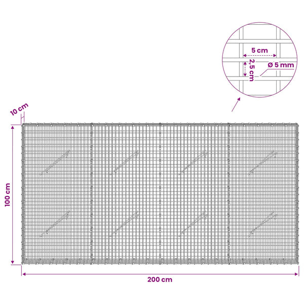 Gabion 5 mm langasta ja 5x2,5 cm verkosta 200x10x100 cm