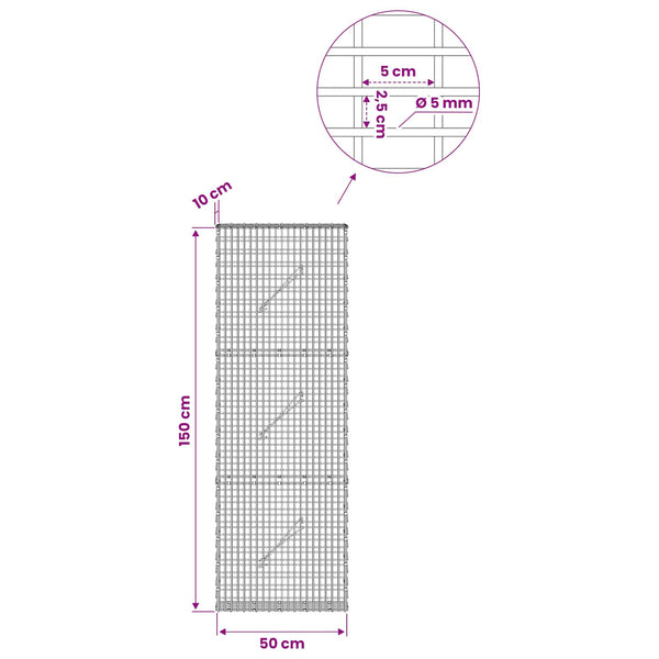 Gabion 5 mm langasta ja 5x2,5 cm verkosta 50x10x150 cm