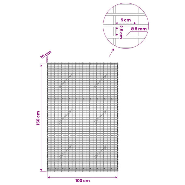 Gabion 5 mm langasta ja 5x2,5 cm verkosta 100x10x150 cm