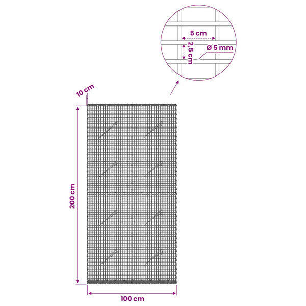 Gabion 5 mm langasta ja 5x2,5 cm verkosta 100x10x200 cm