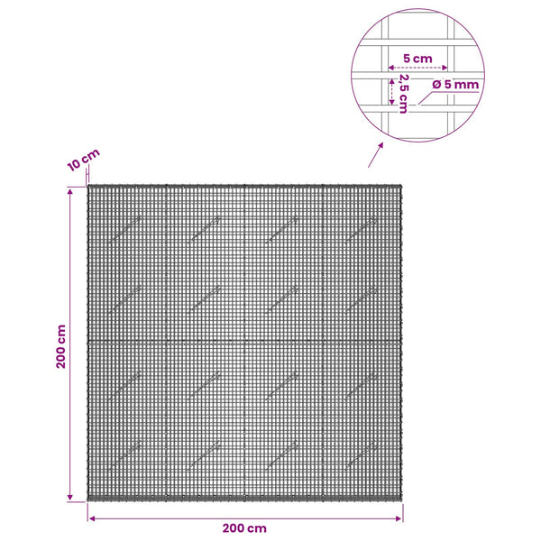 Gabion 5 mm langasta ja 5x2,5 cm verkosta 200x10x200 cm
