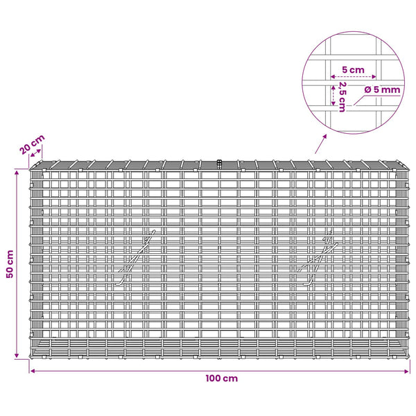 Gabion 5 mm langasta ja 5x2,5 cm verkosta 100x20x50 cm