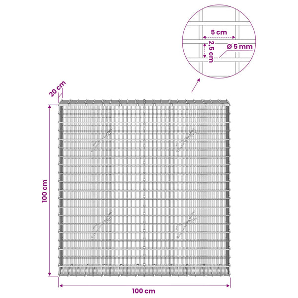 Gabion 5 mm langasta ja 5x2,5 cm verkosta 100x20x100 cm