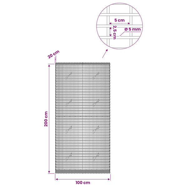 Gabion 5 mm langasta ja 5x2,5 cm verkosta 100x20x200 cm