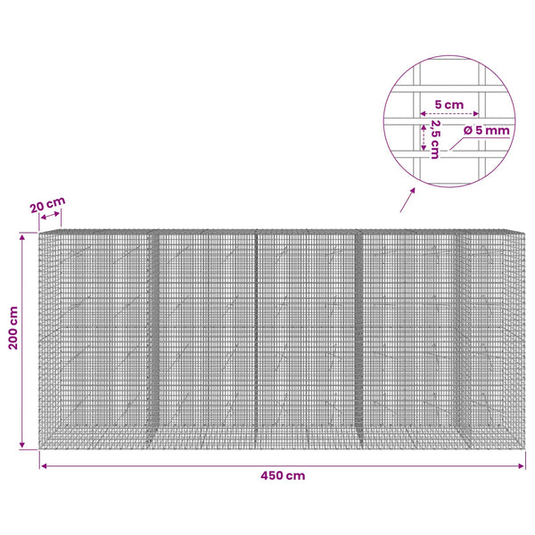 Gabion 5 mm langasta ja 5x2,5 cm verkosta 450x20x200 cm