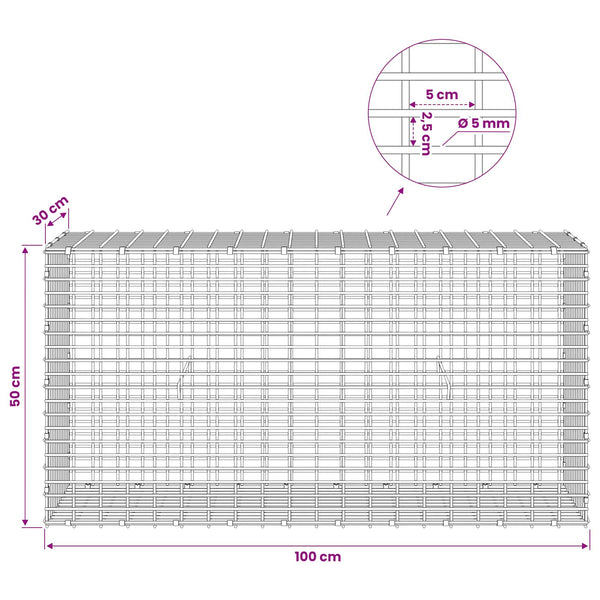 Gabion 5 mm langasta ja 5x2,5 cm verkosta 100x30x50 cm