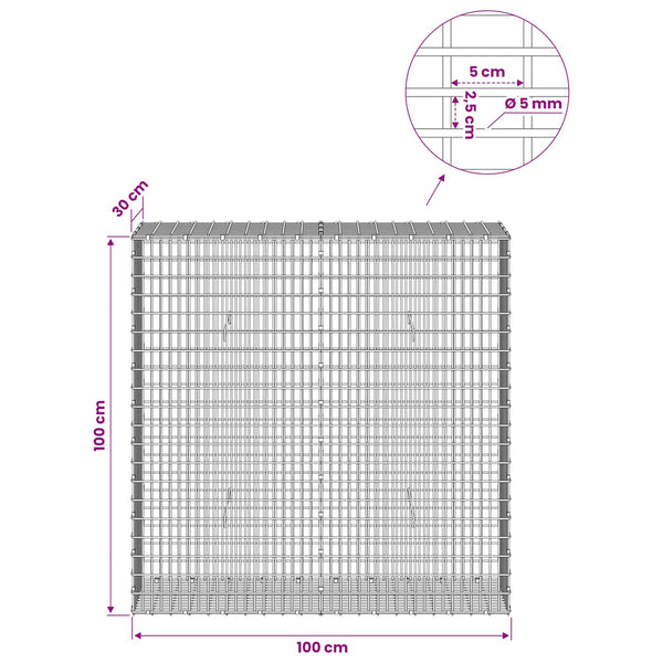 Gabion 5 mm langasta ja 5x2,5 cm verkosta 100x30x100 cm
