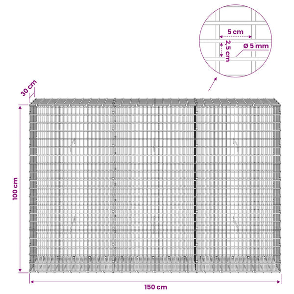 Gabion 5 mm langasta ja 5x2,5 cm verkosta 150x30x100 cm