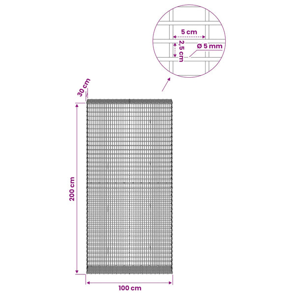 Gabion 5 mm langasta ja 5x2,5 cm verkosta 100x30x200 cm