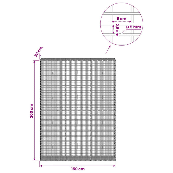 Gabion 5 mm langasta ja 5x2,5 cm verkosta 150x30x200 cm